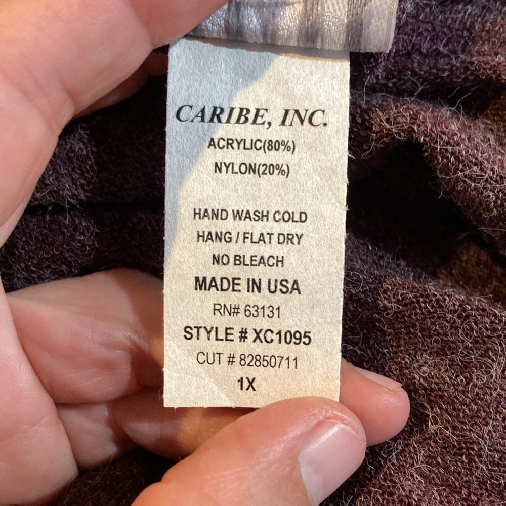 Wine Color Open Front Cardigan by Caribe sz 1X - Picture 6 of 7